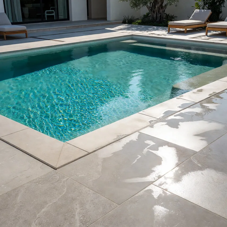 Suelo antideslizante junto a piscina