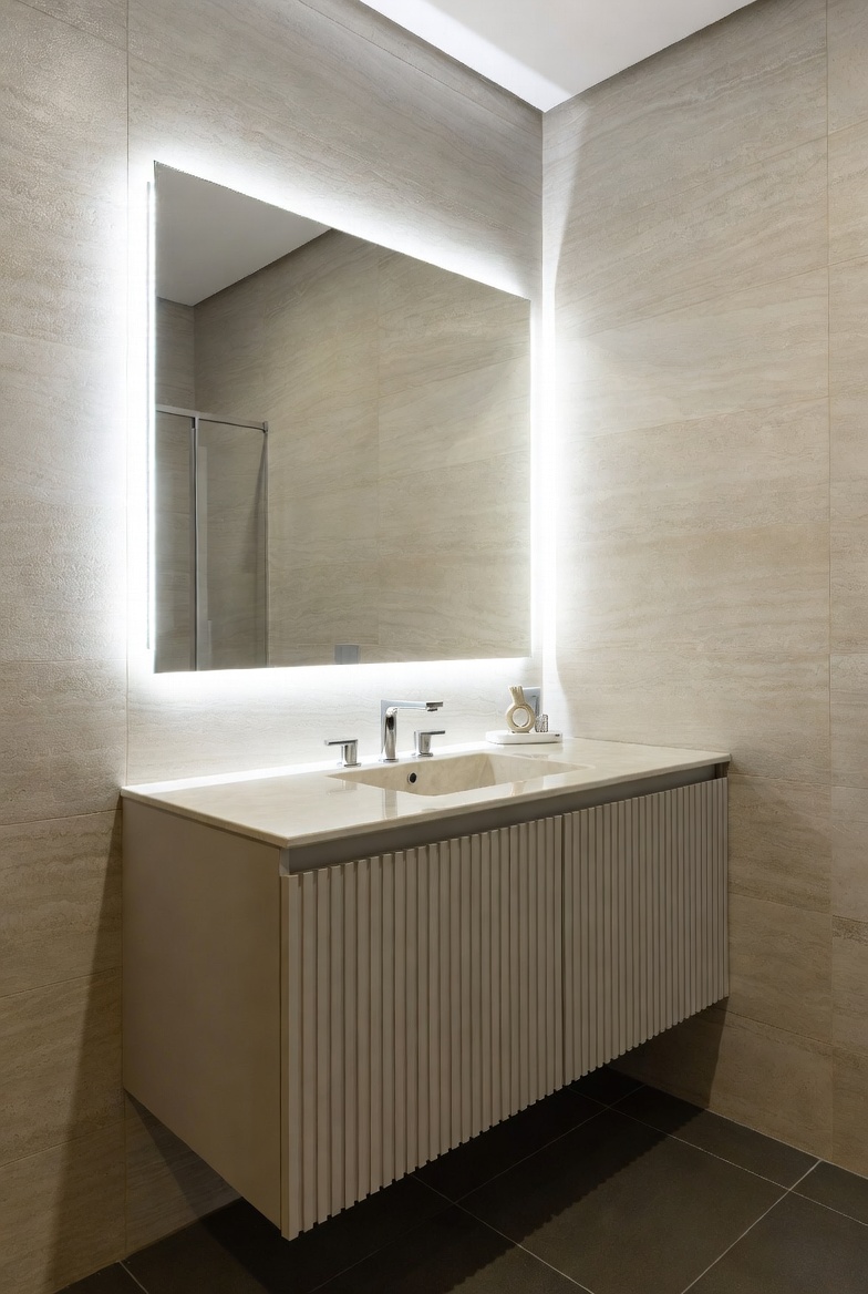 Mueble de baño suspendido con espejo iluminado