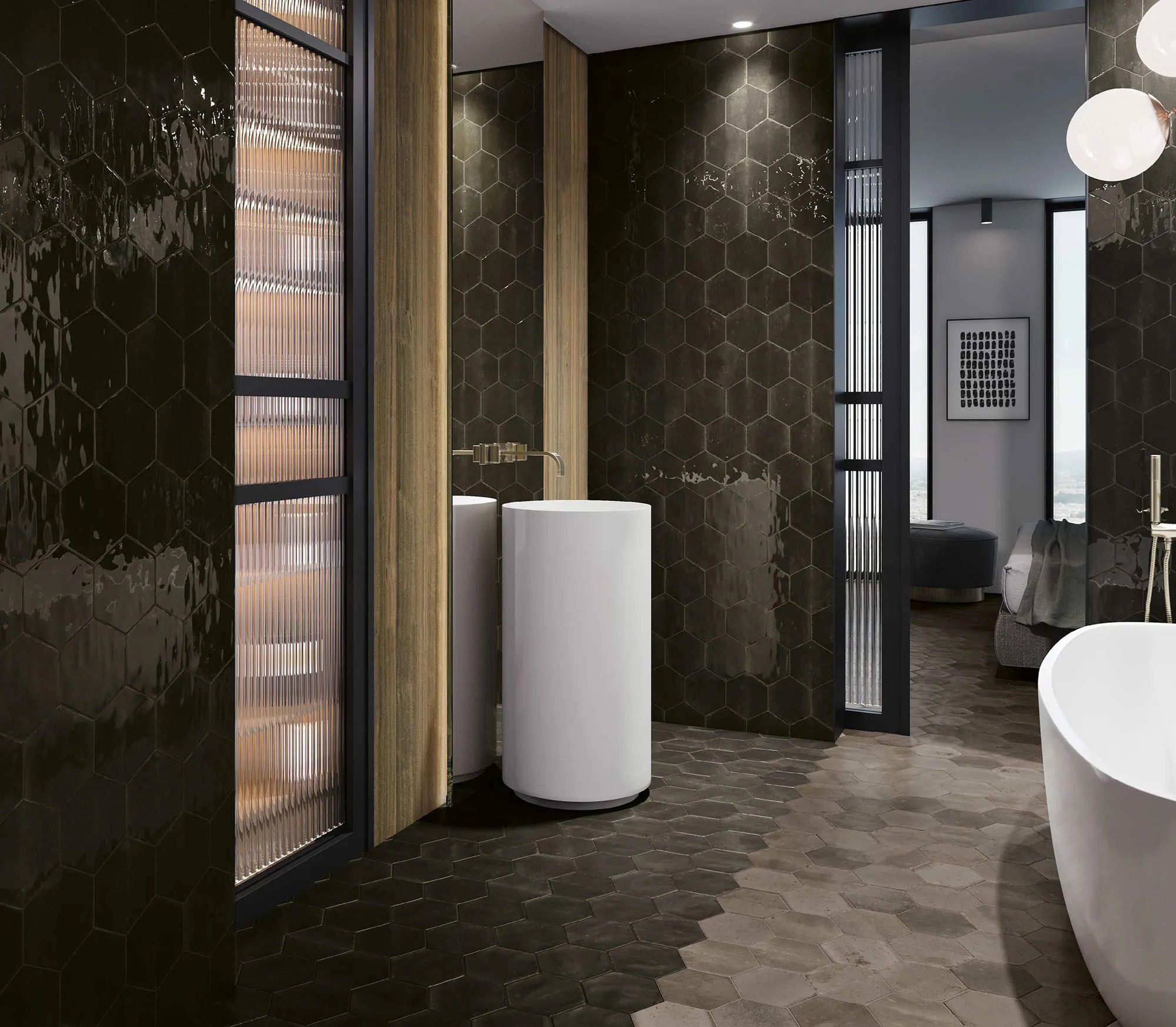 Ducha con contraste de texturas